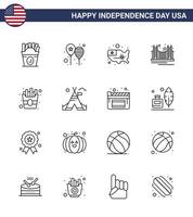 reeks van 16 vector lijnen Aan 4e juli Verenigde Staten van Amerika onafhankelijkheid dag zo net zo toerisme gouden Amerika vlag poort Verenigde Staten van Amerika bewerkbare Verenigde Staten van Amerika dag vector ontwerp elementen