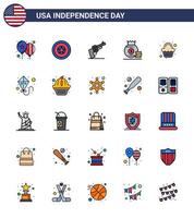reeks van 25 Verenigde Staten van Amerika dag pictogrammen Amerikaans symbolen onafhankelijkheid dag tekens voor partij Amerikaans geweer geld dollar bewerkbare Verenigde Staten van Amerika dag vector ontwerp elementen