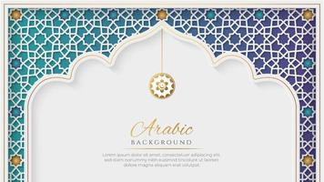 witte en blauwe luxe islamitische boogachtergrond met decoratief ornamentpatroon vector