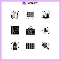 9 gebruiker koppel solide glyph pak van modern tekens en symbolen van camera compact bestanden geval pompoen bewerkbare vector ontwerp elementen