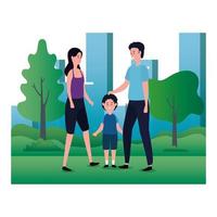 ouders koppelen met zoontje op de parkkarakters vector