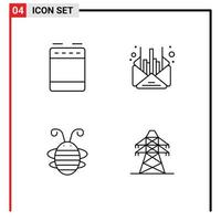 groep van 4 gevulde lijn vlak kleuren tekens en symbolen voor huishoudelijke apparaten kever oven bedrijf lieveheersbeestje bewerkbare vector ontwerp elementen