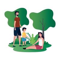 ouders koppelen met zoontje op de parkkarakters vector