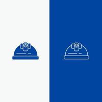 helm ingenieur gebouw bouw lijn en glyph solide icoon blauw banier lijn en glyph solide icoon blauw banier vector