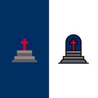 dood graf grafsteen Rust in vrede pictogrammen vlak en lijn gevulde icoon reeks vector blauw achtergrond