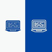 laptop codering code scherm computer lijn en glyph solide icoon blauw banier lijn en glyph solide icoon blauw banier vector