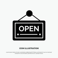 Open teken bord hotel solide glyph icoon vector