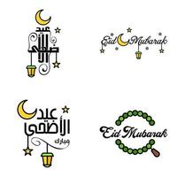 eid mubarak handgeschreven belettering vector pak van 4 schoonschrift met sterren geïsoleerd Aan wit achtergrond voor uw ontwerp