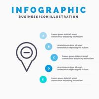 plaats kaart navigatie pin min lijn icoon met 5 stappen presentatie infographics achtergrond vector