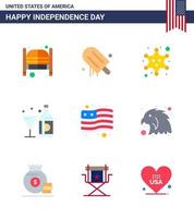 9 Verenigde Staten van Amerika vlak tekens onafhankelijkheid dag viering symbolen van glas Amerikaans Verenigde Staten van Amerika wijn ster bewerkbare Verenigde Staten van Amerika dag vector ontwerp elementen