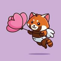 schattig Cupido rood panda Holding liefde ballonnen tekenfilm vector illustratie dier liefde geïsoleerd