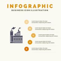 industrie gebouw bouw fabriek rook solide icoon infographics 5 stappen presentatie achtergrond vector