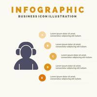 avatar ondersteuning Mens koptelefoon solide icoon infographics 5 stappen presentatie achtergrond vector