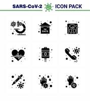 9 solide glyph zwart coronavirus covid19 icoon pak zo net zo herstel hart zorg beheer pulse ritme virale coronavirus 2019november ziekte vector ontwerp elementen