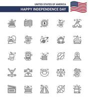 lijn pak van 25 Verenigde Staten van Amerika onafhankelijkheid dag symbolen van Amerikaans tent dollar tent vrij drinken bewerkbare Verenigde Staten van Amerika dag vector ontwerp elementen