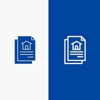 het dossier document huis lijn en glyph solide icoon blauw banier lijn en glyph solide icoon blauw banier vector