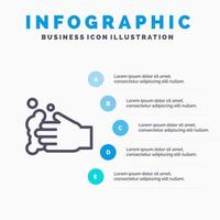 schoonmaak hand- zeep wassen lijn icoon met 5 stappen presentatie infographics achtergrond vector