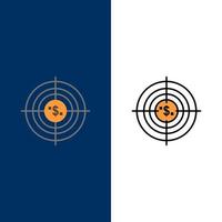 doelwit doel bedrijf contant geld financieel fondsen jacht- geld pictogrammen vlak en lijn gevulde icoon reeks vector blauw achtergrond