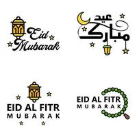 eid mubarak pak van 4 Islamitisch ontwerpen met Arabisch schoonschrift en ornament geïsoleerd Aan wit achtergrond eid mubarak van Arabisch schoonschrift vector