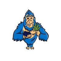 gorilla met bosbessen en cannabisbladmascotte vector