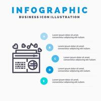 radio muziek- fm spreker liedjes lijn icoon met 5 stappen presentatie infographics achtergrond vector