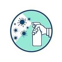 desinfecterende spray op retro coronavirus-pictogram vector