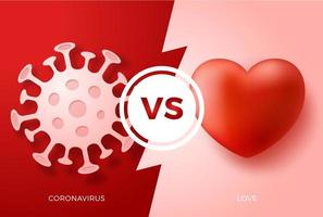 valentijn dag versus coronavirus concept. liefdehart versus virus. bescherming covid teken vector illustratie. covid-19 preventie ontwerp achtergrond