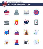 gelukkig onafhankelijkheid dag pak van 16 flats tekens en symbolen voor medaille onafhankelijkheid brug vakantie toerisme bewerkbare Verenigde Staten van Amerika dag vector ontwerp elementen