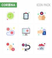corona virus ziekte 9 vlak kleur icoon pak zuigen net zo virus vlees medisch Vermelding voedsel infecteren virale coronavirus 2019november ziekte vector ontwerp elementen