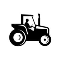 vintage boerderij tractor zijaanzicht silhouet zwart en wit vector