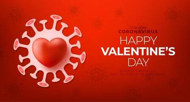rode valentijnskaart liefde hart en quarantaine biohazard gevaar. coronavirus covid en valentijnsdag geannuleerd concept. vector illustratie