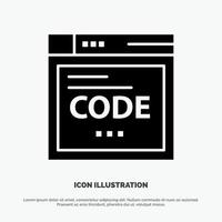 browser internet code codering solide zwart glyph icoon vector