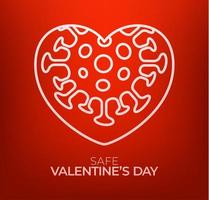 veilig valentijnsdag concept. rode valentijnskaart liefde hart en quarantaine biohazard gevaar. coronavirus covid en liefdehart. vector illustratie