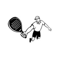 padelspeler met racket retro mascotte vector