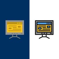 computer online studie onderwijs pictogrammen vlak en lijn gevulde icoon reeks vector blauw achtergrond