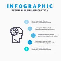 hersenen werkwijze aan het leren geest lijn icoon met 5 stappen presentatie infographics achtergrond vector