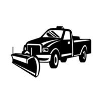 sneeuwploeg pick-up truck retro zijaanzicht zwart en wit vector