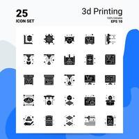25 3d het drukken icoon reeks 100 bewerkbare eps 10 bestanden bedrijf logo concept ideeën solide glyph icoon ontwerp vector