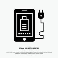 mobiel in rekening brengen vol plug solide zwart glyph icoon vector