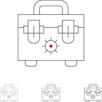 zak bouw gereedschap stoutmoedig en dun zwart lijn icoon reeks vector