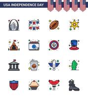 16 Verenigde Staten van Amerika vlak gevulde lijn pak van onafhankelijkheid dag tekens en symbolen van Politie teken Politie partij mannen sport- bewerkbare Verenigde Staten van Amerika dag vector ontwerp elementen