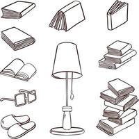 boek reeks voor lezing, studieboeken, lamp, bril lijn illustratie vector