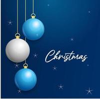 Kerstmis blauw achtergrond met hangende schijnend wit en zilver ballen. vrolijk Kerstmis groet kaart vector