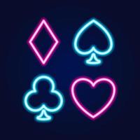 neonlamp casino banner op blauwe achtergrond. poker of blackjack kaartspellen ondertekenen. las vegas concept. vector illustratie