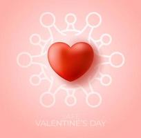 veilig valentijnsdag concept. rode valentijn liefde hart en overzicht quarantaine biohazard gevaar. coronavirus covid en liefdehart. vector illustratie