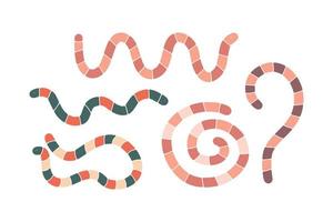 set van schattige hand getrokken cartoon wormen in verschillende poses geïsoleerd op een witte achtergrond vectorillustratie vector