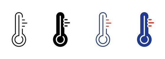 thermometer lijn en silhouet icoon kleur set. temperatuur meting hulpmiddel. controle mate instrument in Celsius of Fahrenheit symbool verzameling Aan wit achtergrond. geïsoleerd vector illustratie.