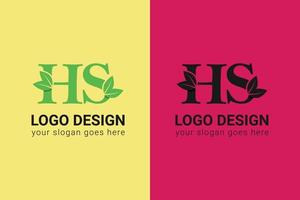 ecologie hs brieven logo met groen blad. hs brieven eco logo met blad. vector lettertype voor natuur affiches, eco vriendelijk embleem, veganistisch identiteit, kruiden en botanisch kaarten enz.