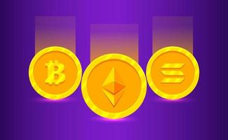 vliegend cryptogeld gouden bitcoins. digitaal munten concept vlak ontwerp vector