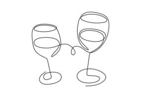 continu een lijntekening. juichen met glazen wijn of champagne. minimalisme schets hand getekend geïsoleerd op een witte achtergrond. eenvoud lijntekeningen abstracte stijl. vector